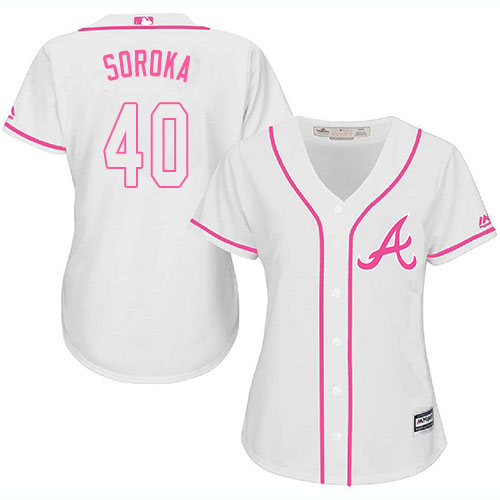 Braves #40 Mike Soroka White/Pink Fashion Women's Stitched MLB Jersey